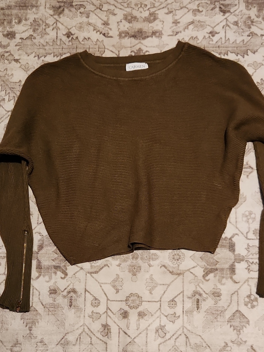 Carmen Olive Ribbed Crewneck Sweater